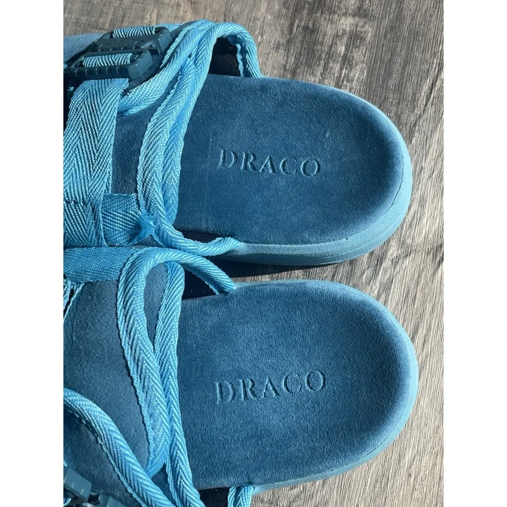 DRACO Plaid Slides Blue Men's Size 11-12 Adjustable Strap Buckle Sandals